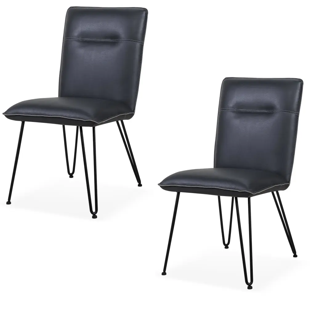 Leather Upholstered Metal Chair Hairpin Legs Set 2 Black royal hampton