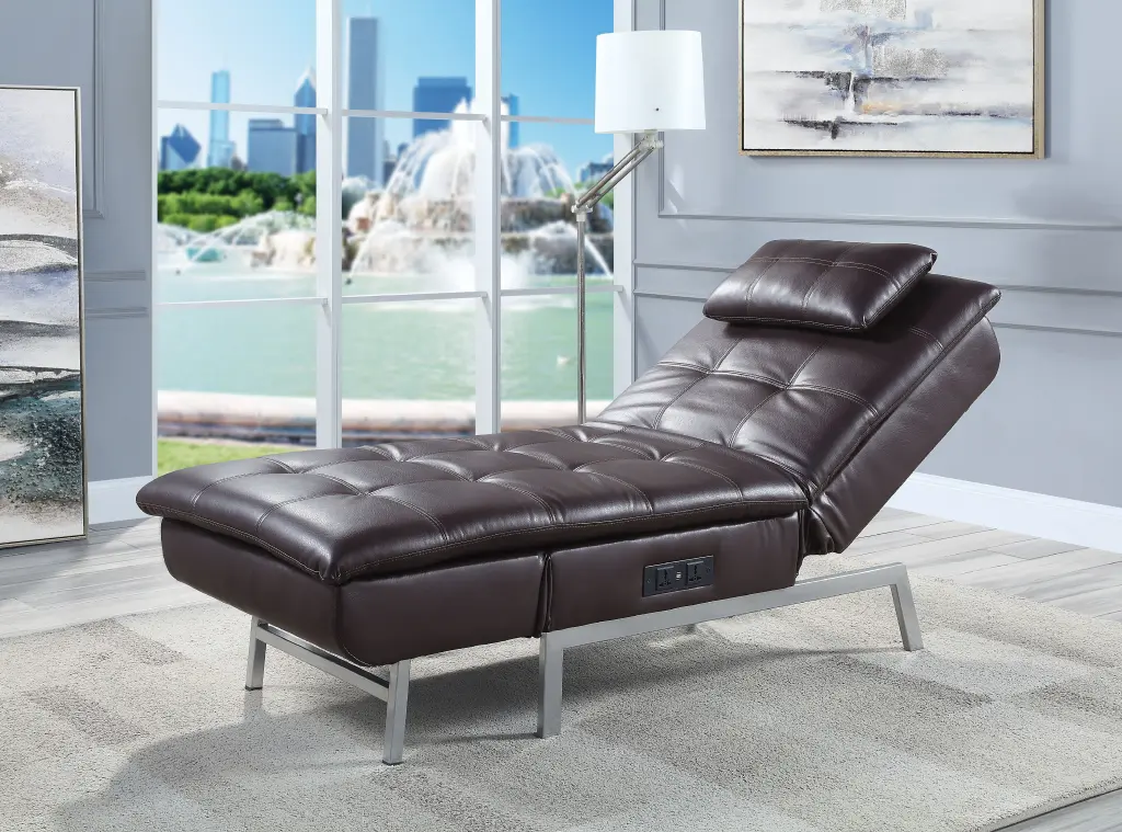 Brown Chaise Lounge Pillow And USB Port Living Space furniture max
