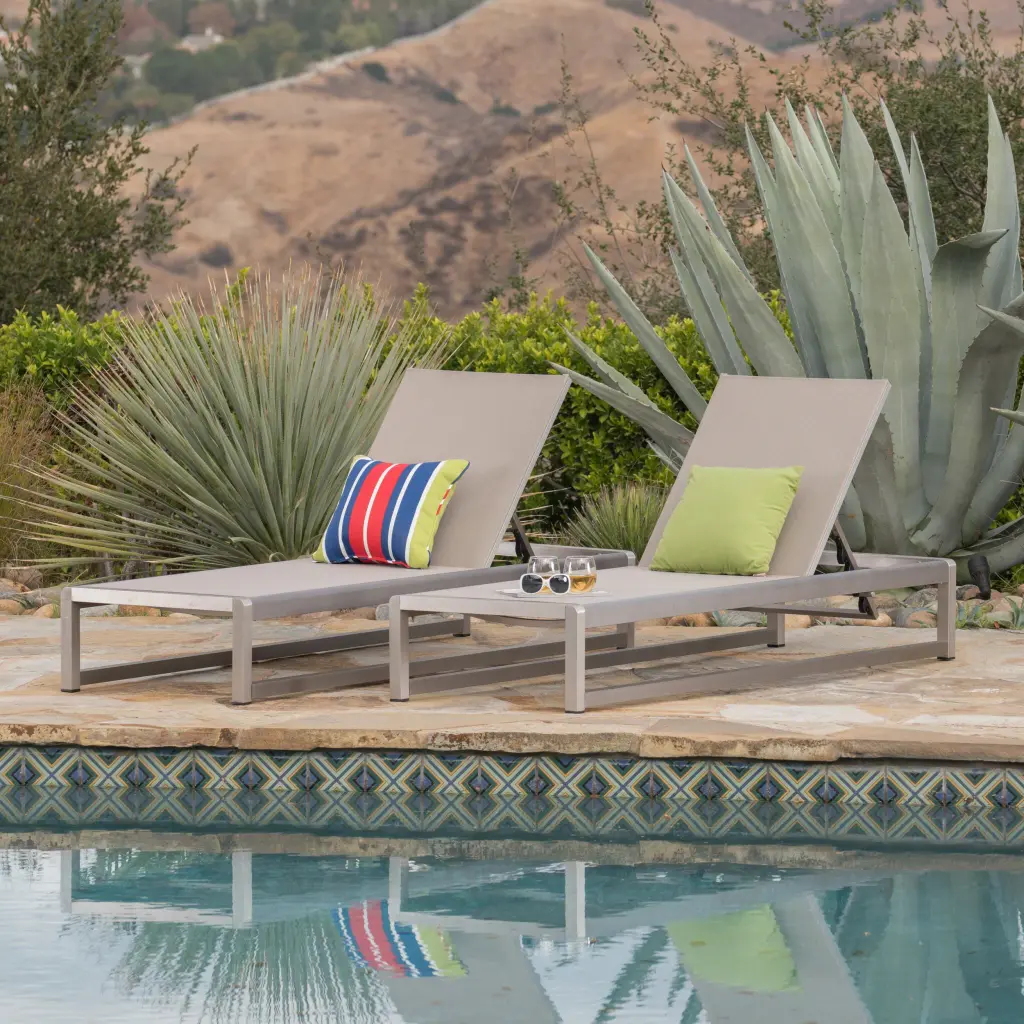 Modesta Chaise Lounge Set 2 Grey Mesh Outdoor Furniture nh-perfect home