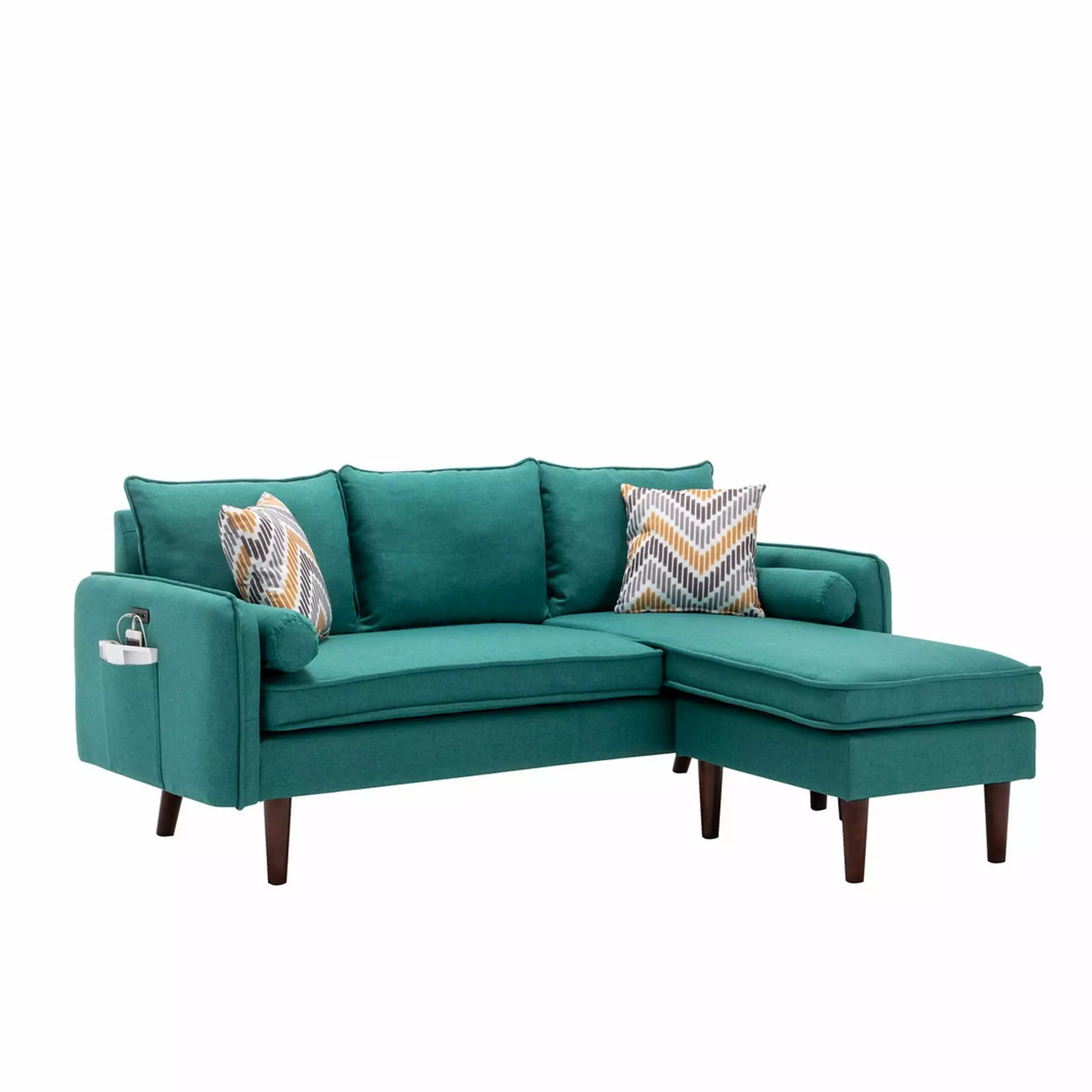 Ranon 70 Inch Sectional Chaise Sofa Pillows, USB Ports, and Side Pockets Teal Bed Bath & Beyond