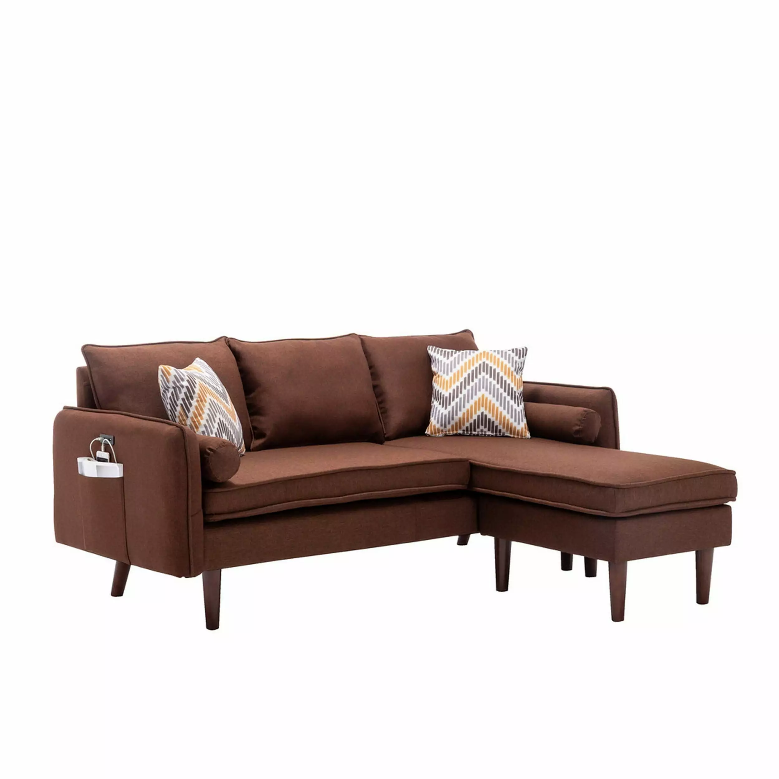 Ranon 70 Inch Sectional Chaise Sofa Pillows, USB Ports, and Side Pockets Brown Bed Bath & Beyond