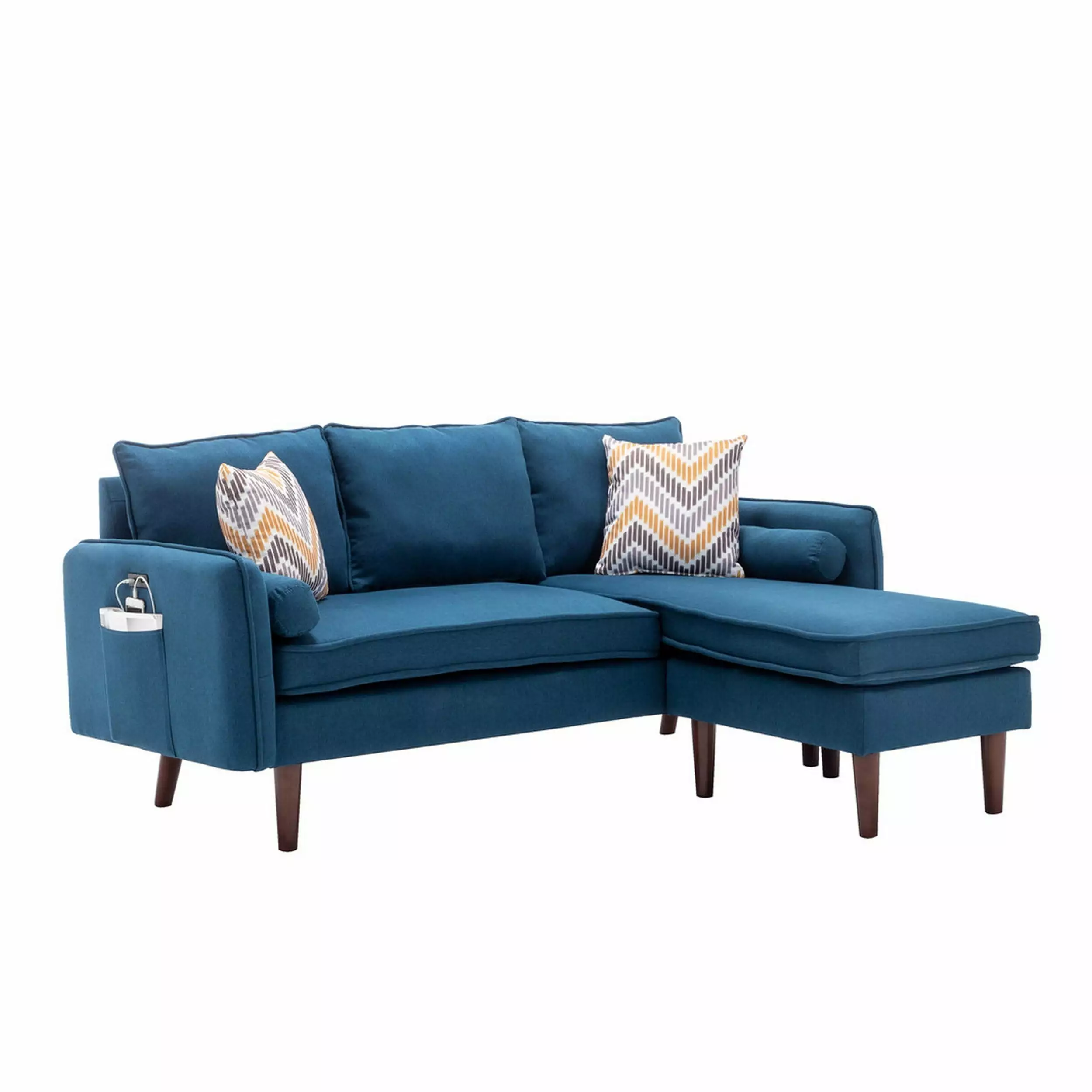 Ranon 70 Inch Sectional Chaise Sofa Pillows, USB Ports, and Side Pockets Blue Bed Bath & Beyond