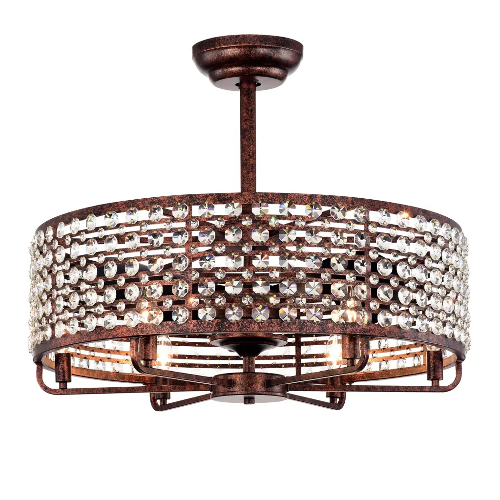Dia 26.8 Inch Chandelier Ceiling Fan Crystal Shade Ceiling Fan Remote Modern Lighting hengermei
