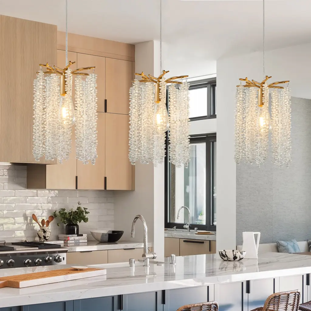 Premium 3 Pack Crystal Pendant Lights Elegant Golden Finish Chandelier Lighting lighting commune