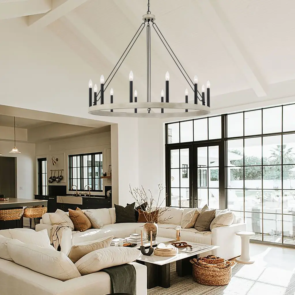 12 Light Candle Style Steel Dimmable Wagon Wheel Chandelier UL Certified acroma