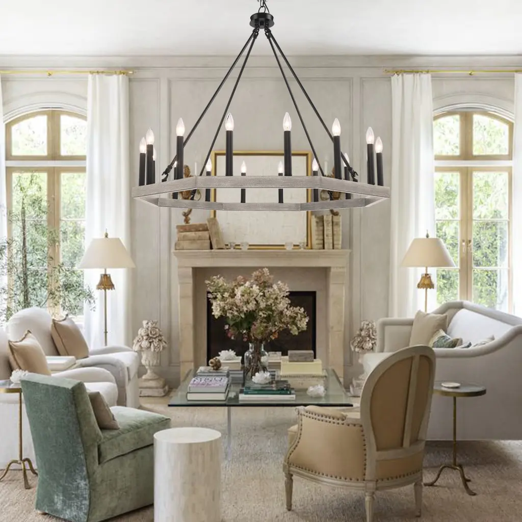 16 Light Dimmable Wagon Wheel Chandelier Driftwood Ceiling Light acroma