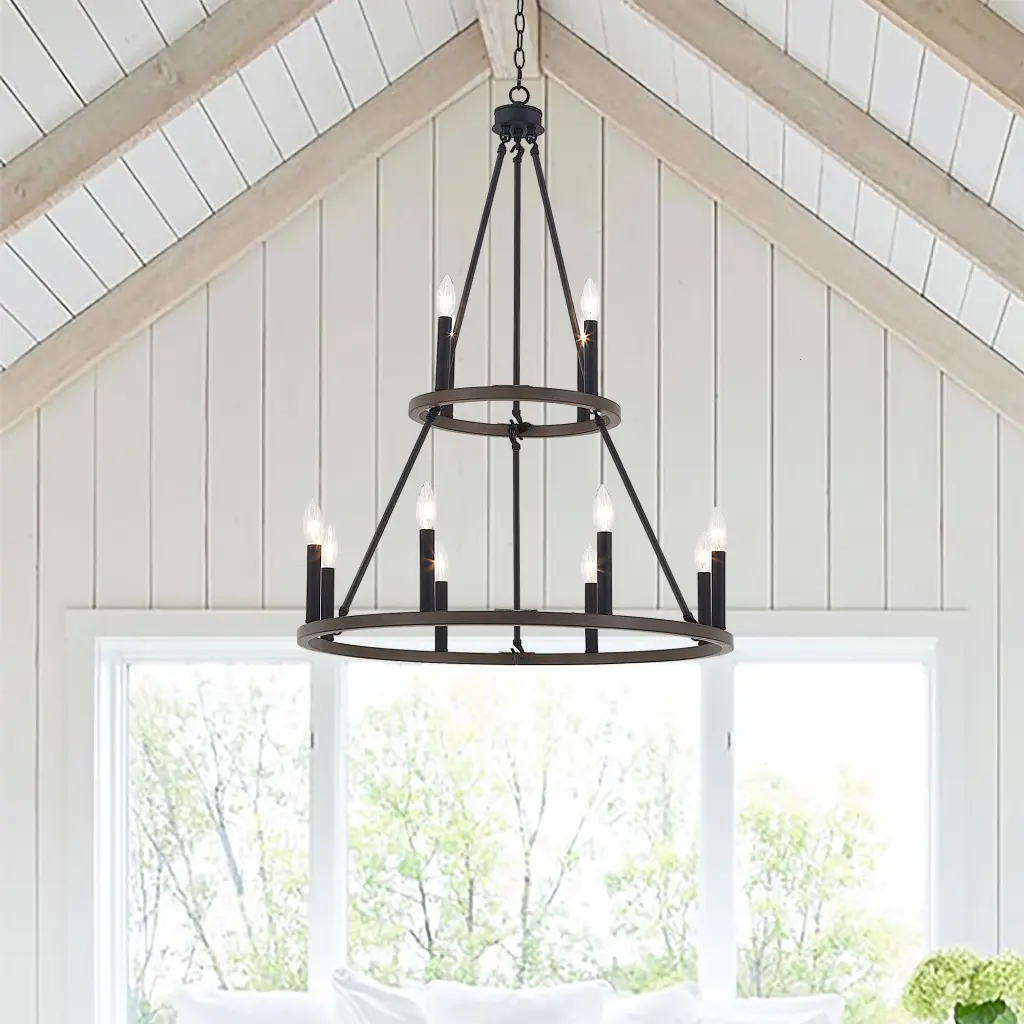 12 Light Living Room Steel Dimmable Candle Style Wagon Wheel Chandelier acroma