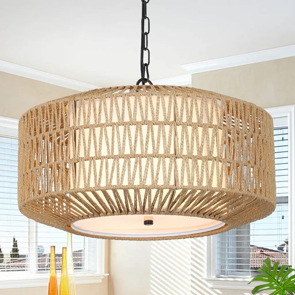 Farmhoutilize Chandelier Light Fixture 4 Light Rattan Boho Chandeliers Dining Room dfzj lighting