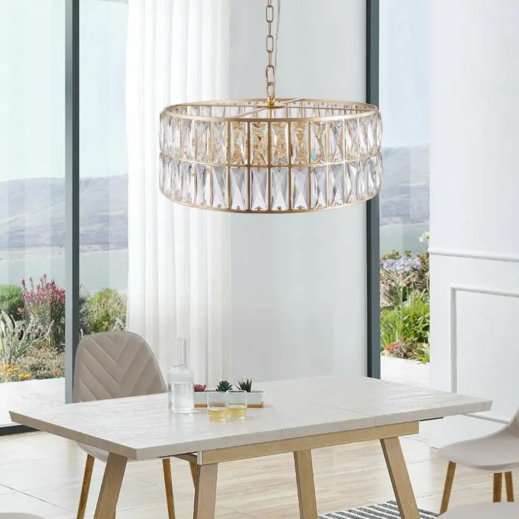 Modern Crystal Drum Chandelier 6 Light Pendant Fixture Dining Room lighting commune