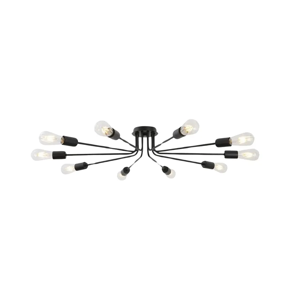 10 Light Sputnik Chandelier Black Ceiling Light Semi Flush Mount Lighting Fixture prohome