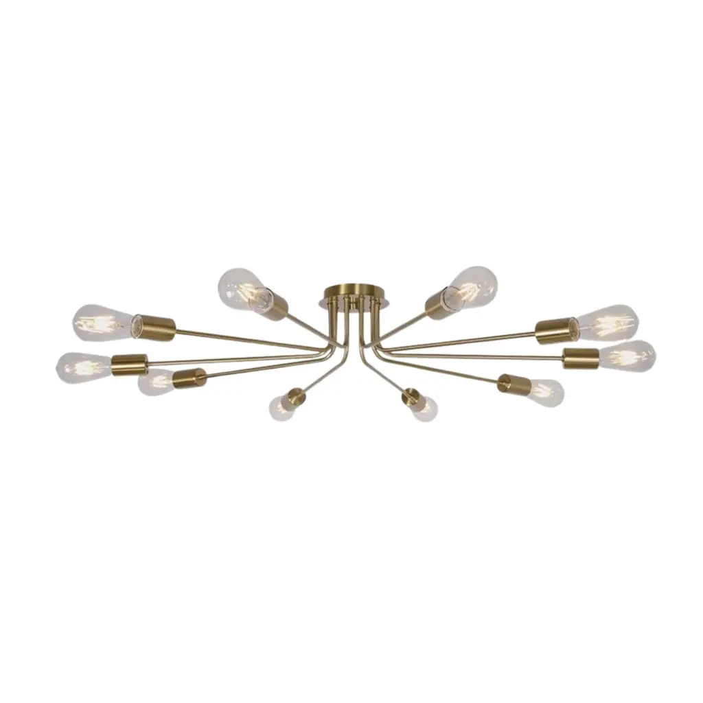 10 Light Sputnik Chandelier Brushed Gold Ceiling Light Semi Flush Mount Modern Lighting prohome