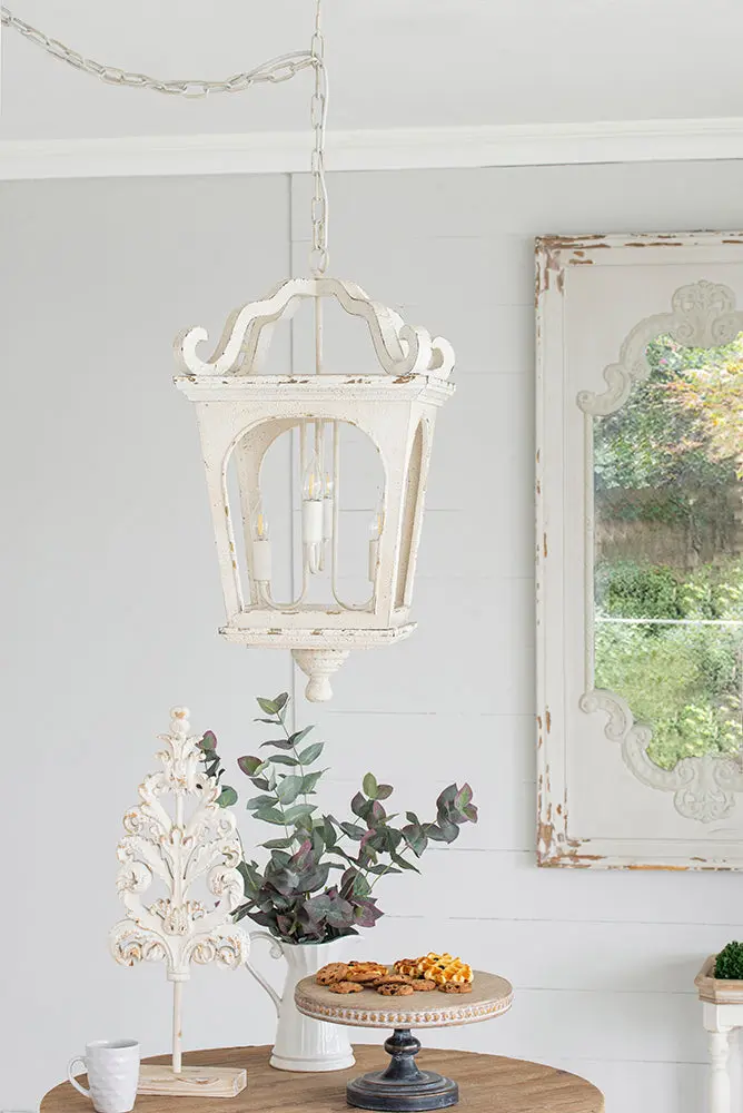 4 Light Wood Chandelier Hanging Light Fixture Adjustable Chain w2078