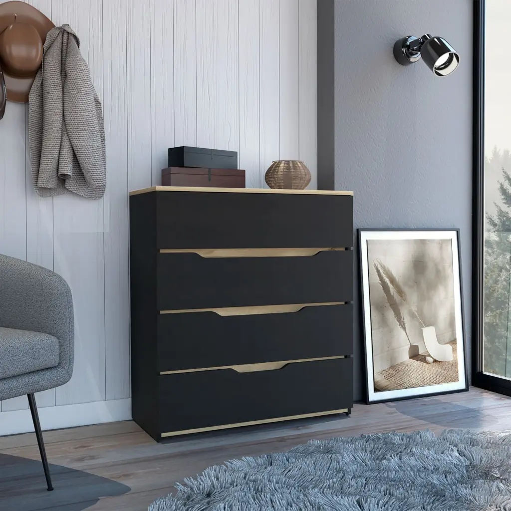 Drawer Dresser 35H Four Drawers High-quality Top Black Light Oak Multi rta mubles colombia