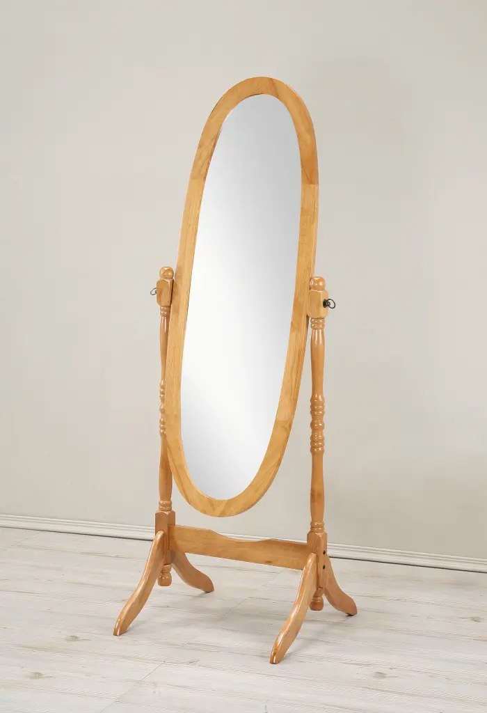 Traditional Queen Anna Style Wood Floor Cheval Mirror Oak Finish hz