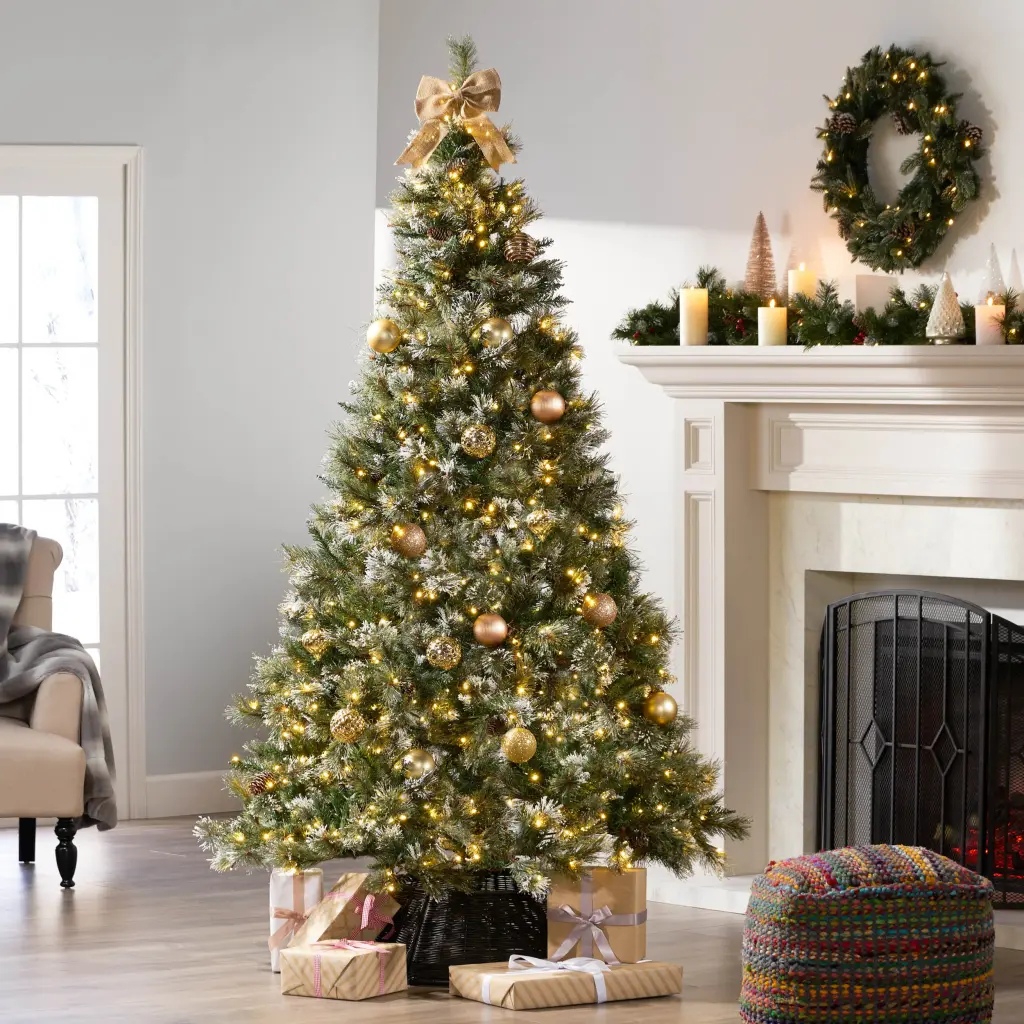 7 Foot Brilste Mixed Hinged Tree Snow And Glitter 78 Frosted Pine nh-bc furniturings