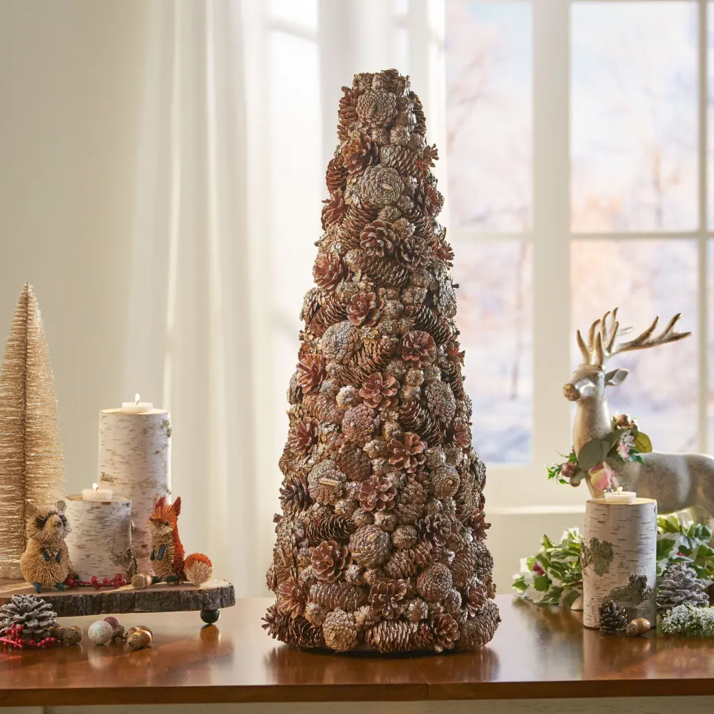 Pine Cone Table Top Tree Champagne Foam Christmas Holiday Decoration nh-bc furniturings