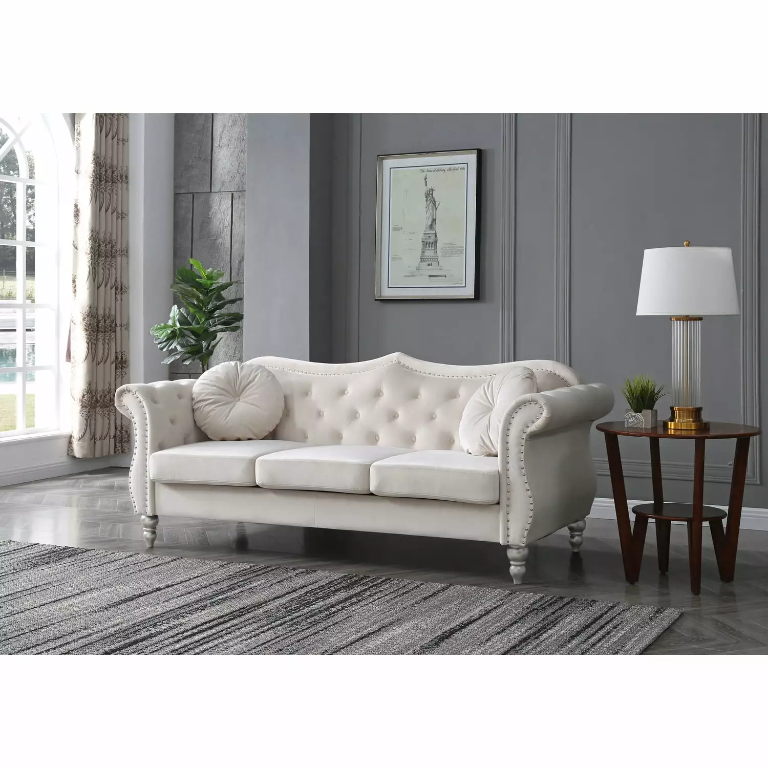 Homestock Renaissance Romance Sofa Ivory - Classic Elegant Living Room Furniture