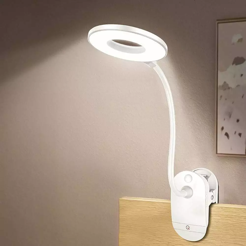 Clip on Battery Powered Reading Lamp 3 Brightness USB Rechargeable Bed Light