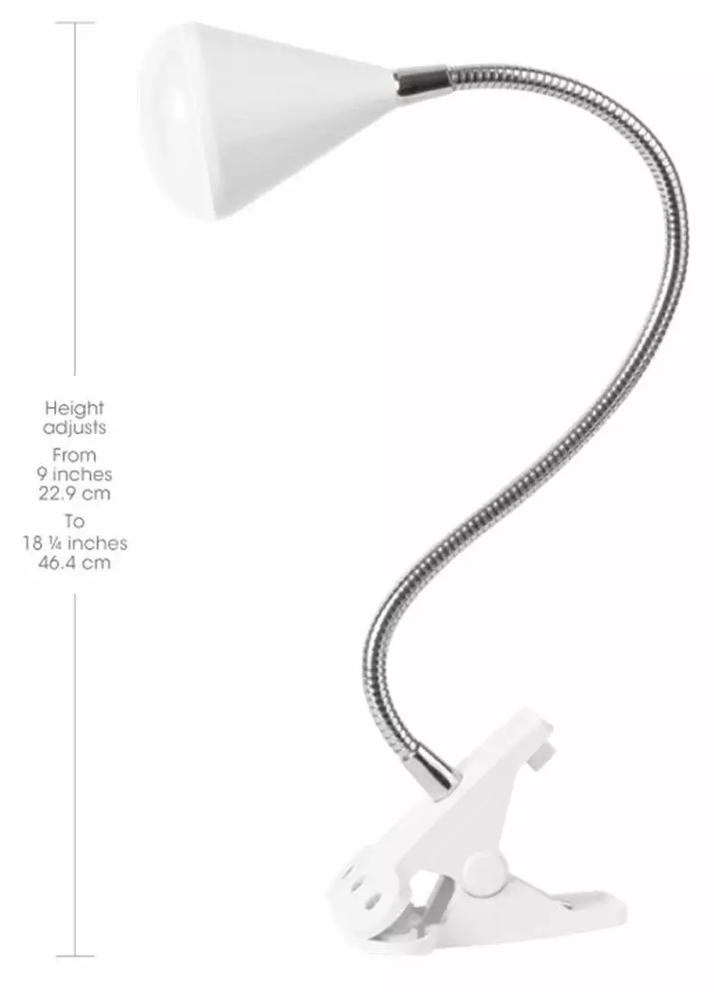 OttLite LED Cone Clip Lamp Sturdy Flexible Neck Task Desk Lamp White Silver