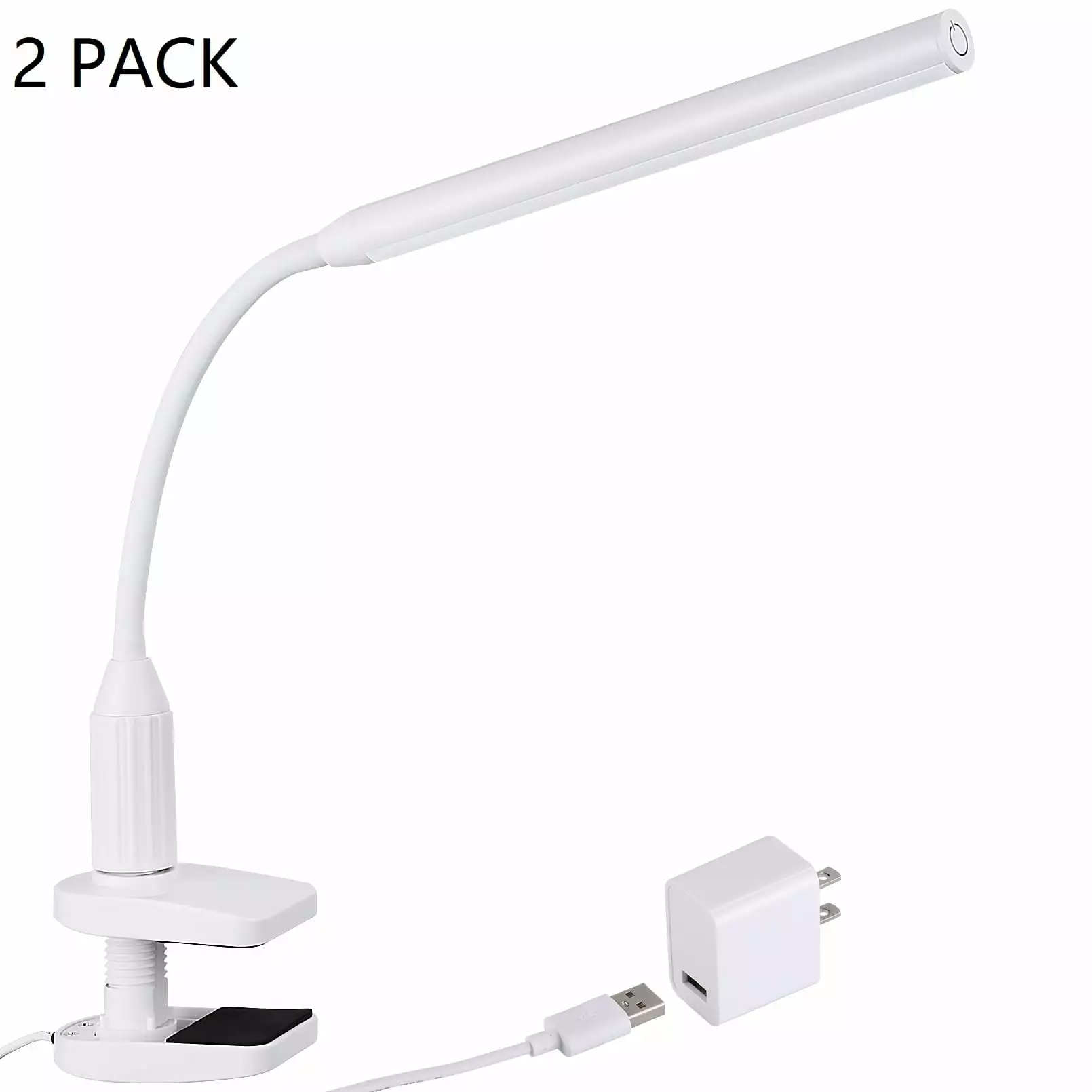 2 Pack LED Clamp Desk Lamp 5W Dimmable Adjustable Gooseneck Clip Light 4000K Cool White