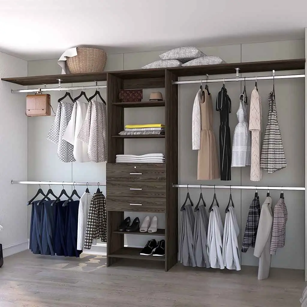 Brentwood 3 Drawer 4 Shelf Closet System - Dark Walnut Brown Particle Board furniture max