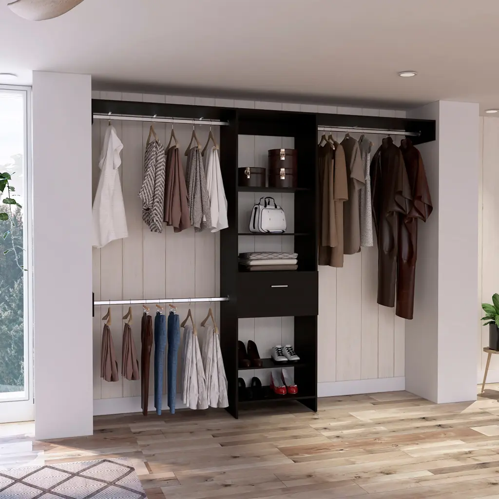 Calveston 1 Drawer 4 Shelf Closet System Black Wengue - Particle Board Storage furniture max
