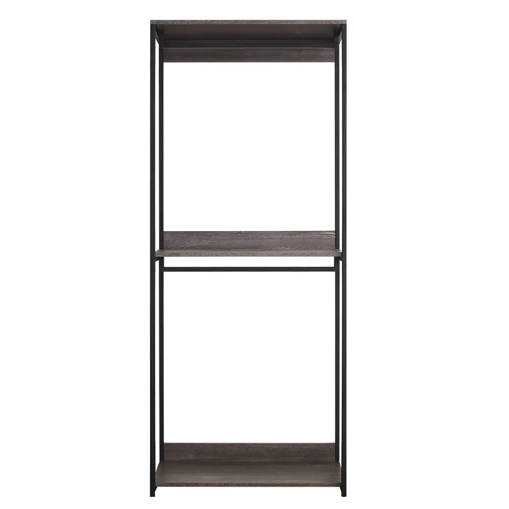 Monica Farmhouse Industrial Wood Walk Closet Shelf Rustic Finish klair living