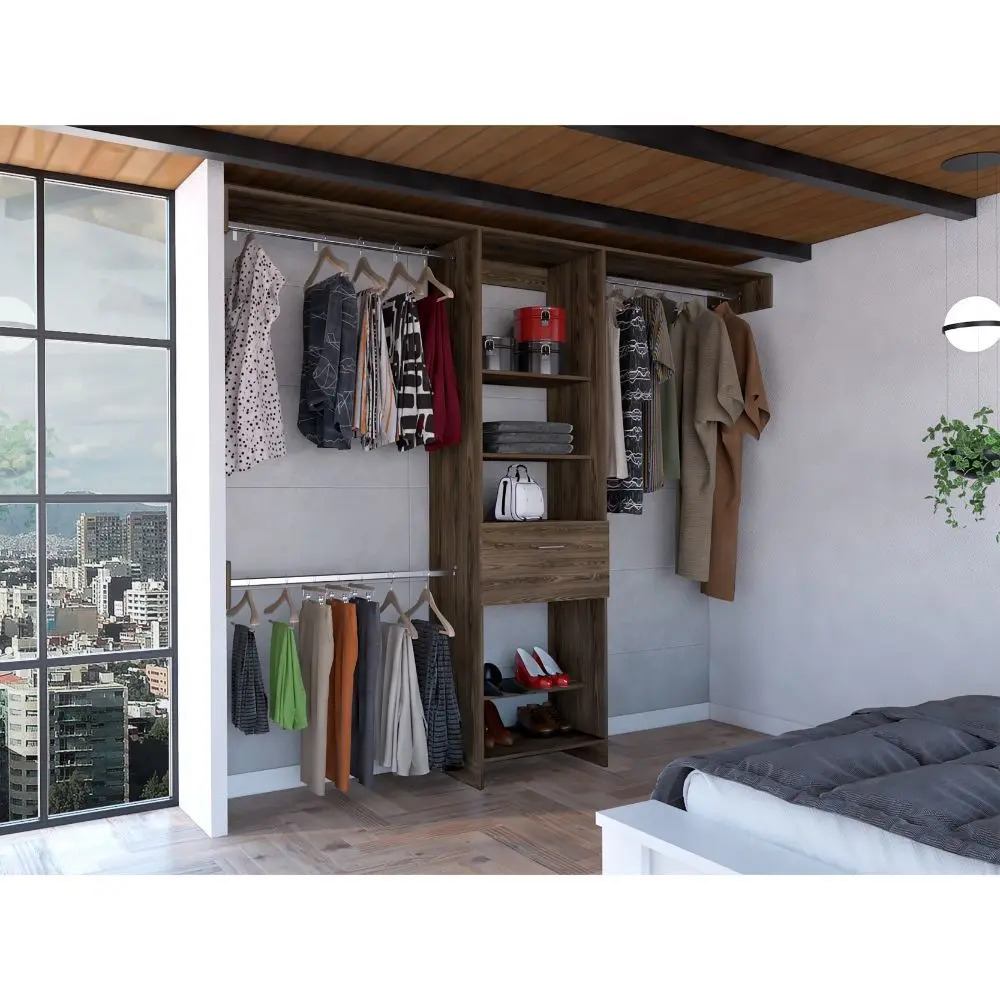 Manchester 250 Closet System Five Open Shelves One Drawer and Three Metal Rods rta mubles colombia