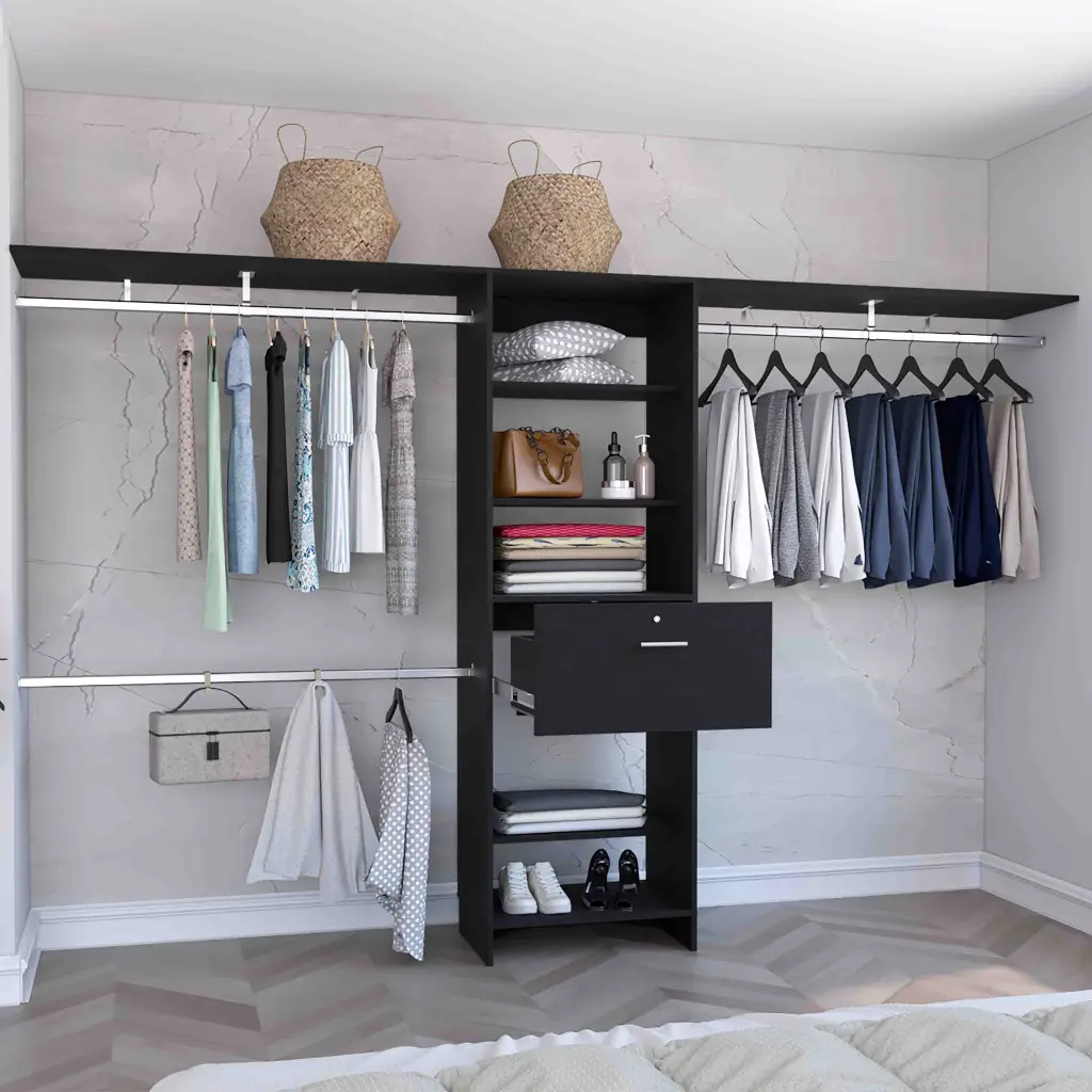70 to 118 Inch Closet System Hanging Rods Shelves and Drawer depot e-shop