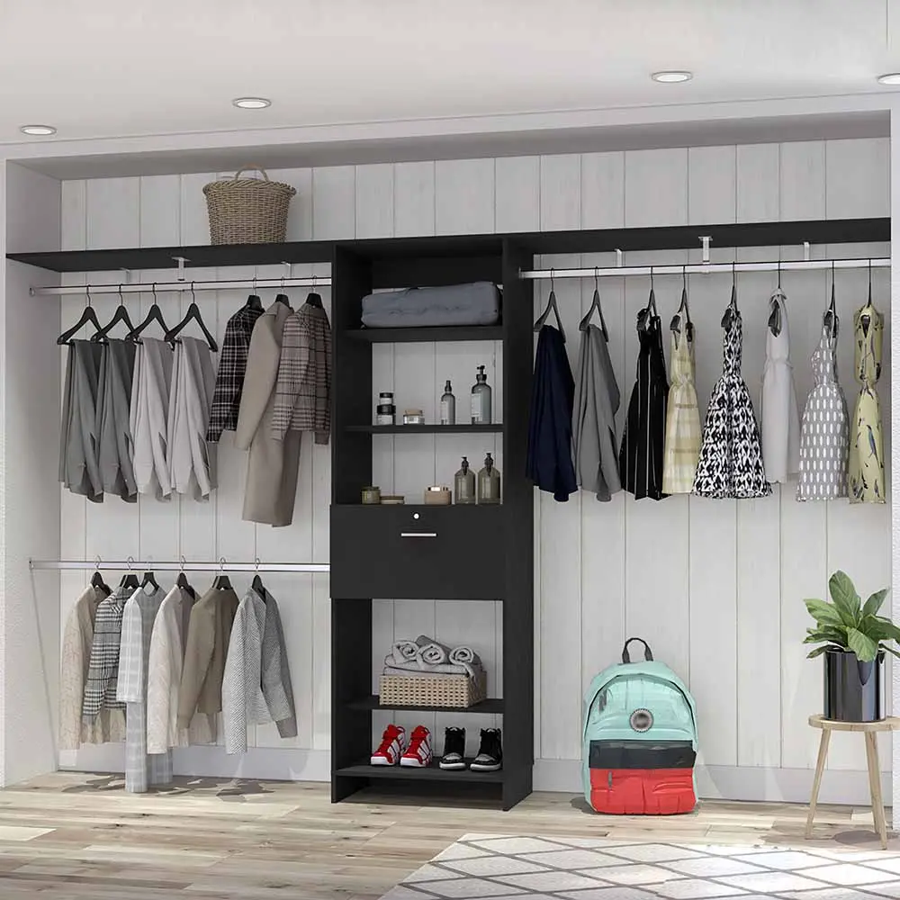 Closet System Ashland Black Particle Board Bedroom Storage Solution treevol furniture