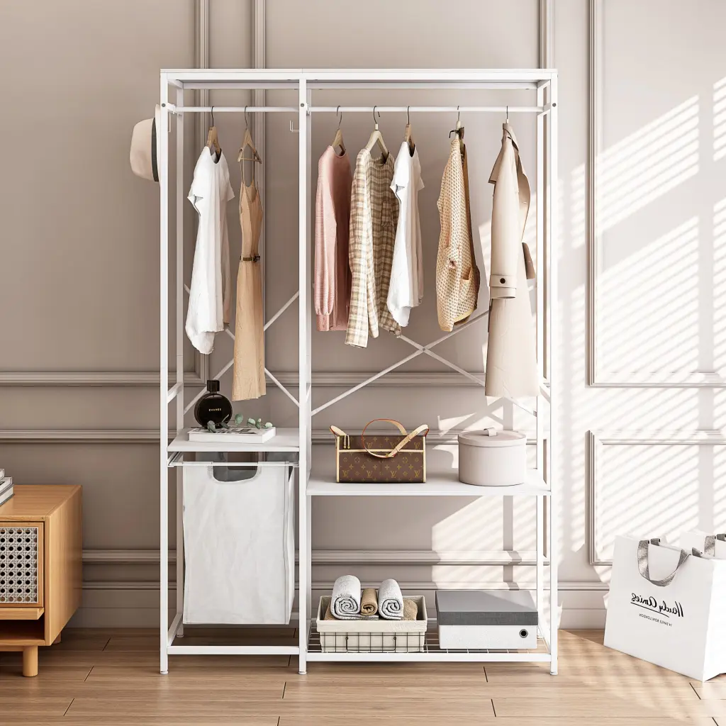Travel-friendly Wardrobe Clothes Rack Freestanding Clothing Rack Bottom Shelf spribung