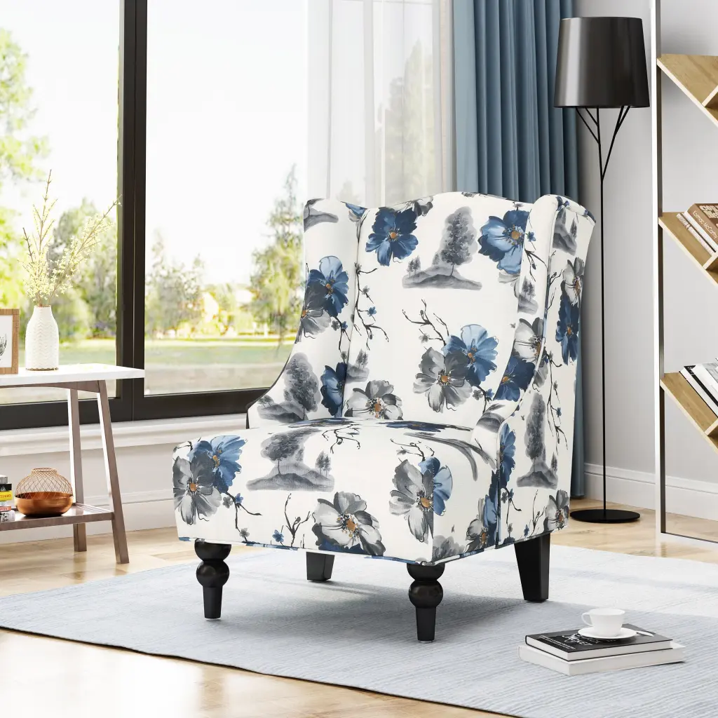 Toddman Hi Back Club Chair High Back Fabric Club Chair Print Beige Brown nh-cozy home