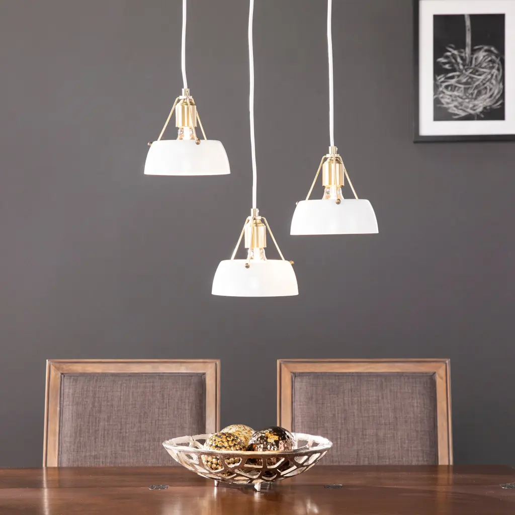 Renmarco Contemporary 3 Light Cluster Pendant White Iron Modern Lighting sei