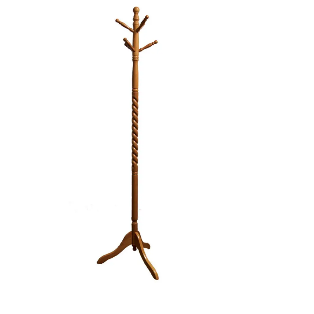 71.5 Inch Tall Wooden Standing Coat Rack Twist Design Natural Finish Brown california home