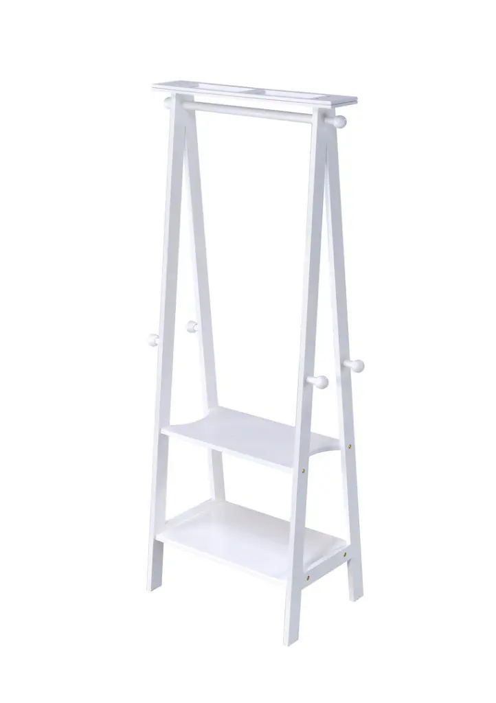 59 Inch Tall Standing Garment Coat Rack - White Finish Wood california home