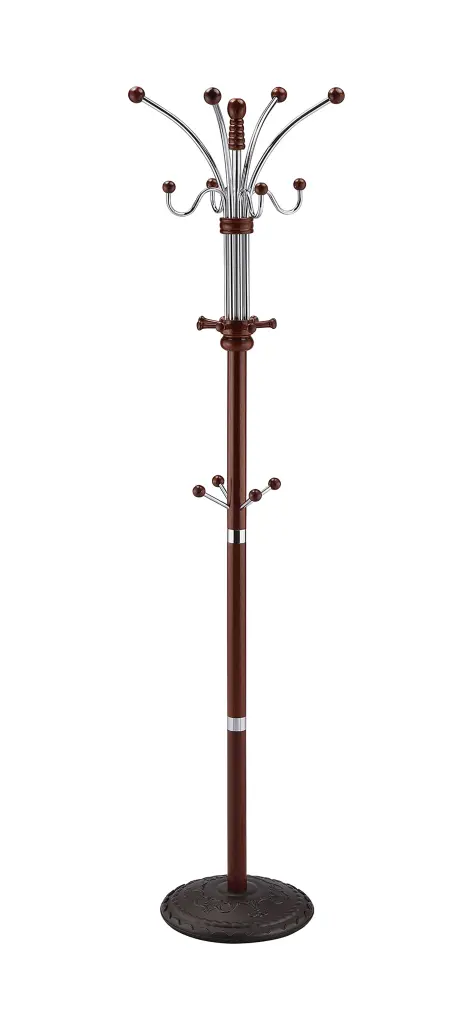 73 Tall Chrome and Wood Coat Rack Cherry Finish Entryway Organizer california home