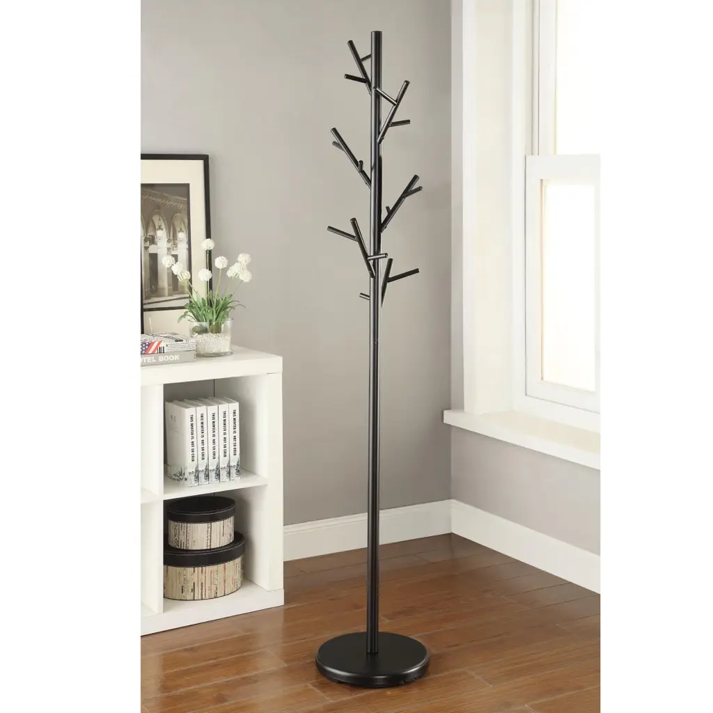 Black Coat Rack 18 Hooks Contemporary Entryway Organizer furniture max