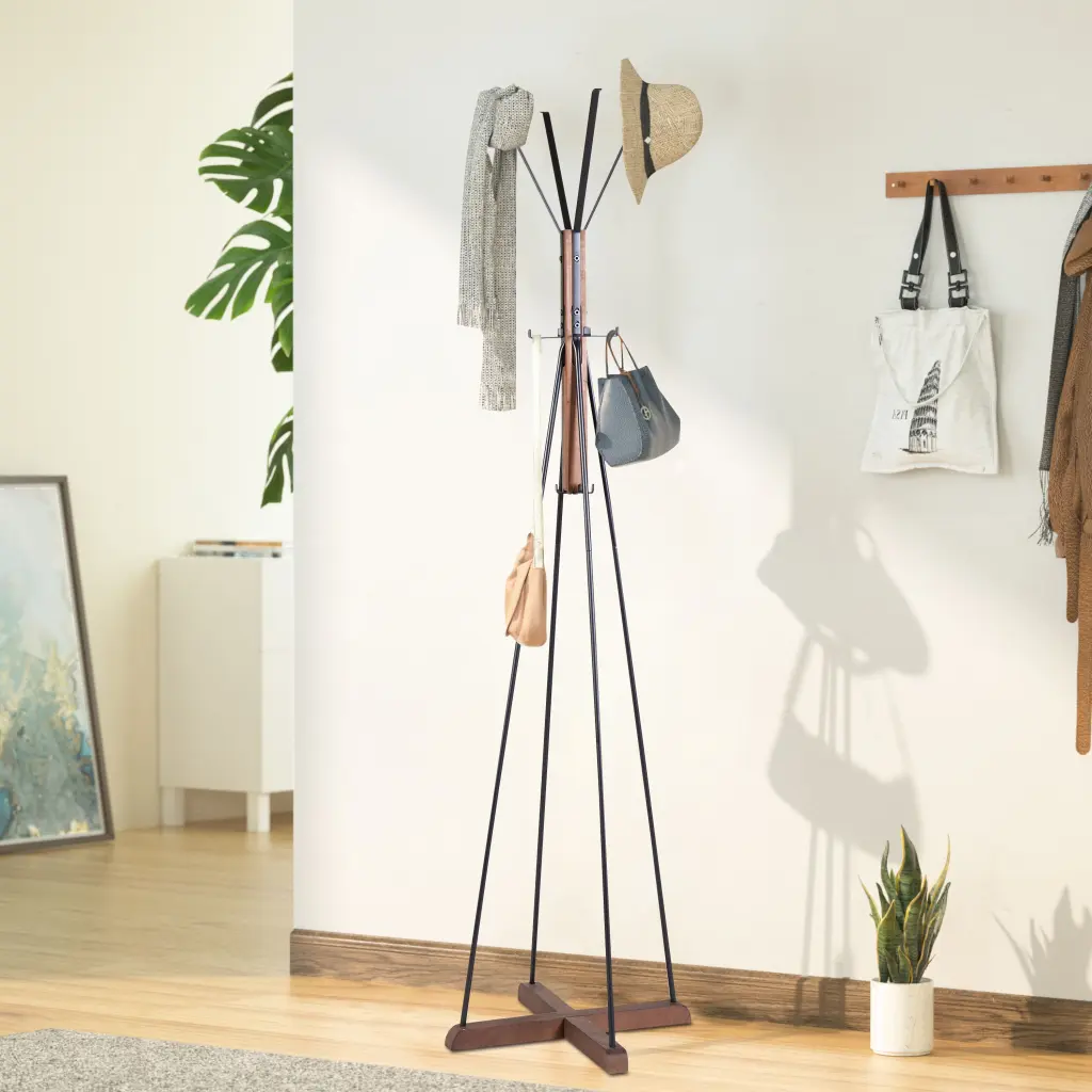 Reclaimed Wood and Metal Freestanding Coat Rack Hooks Bedroom or Entryway housemart