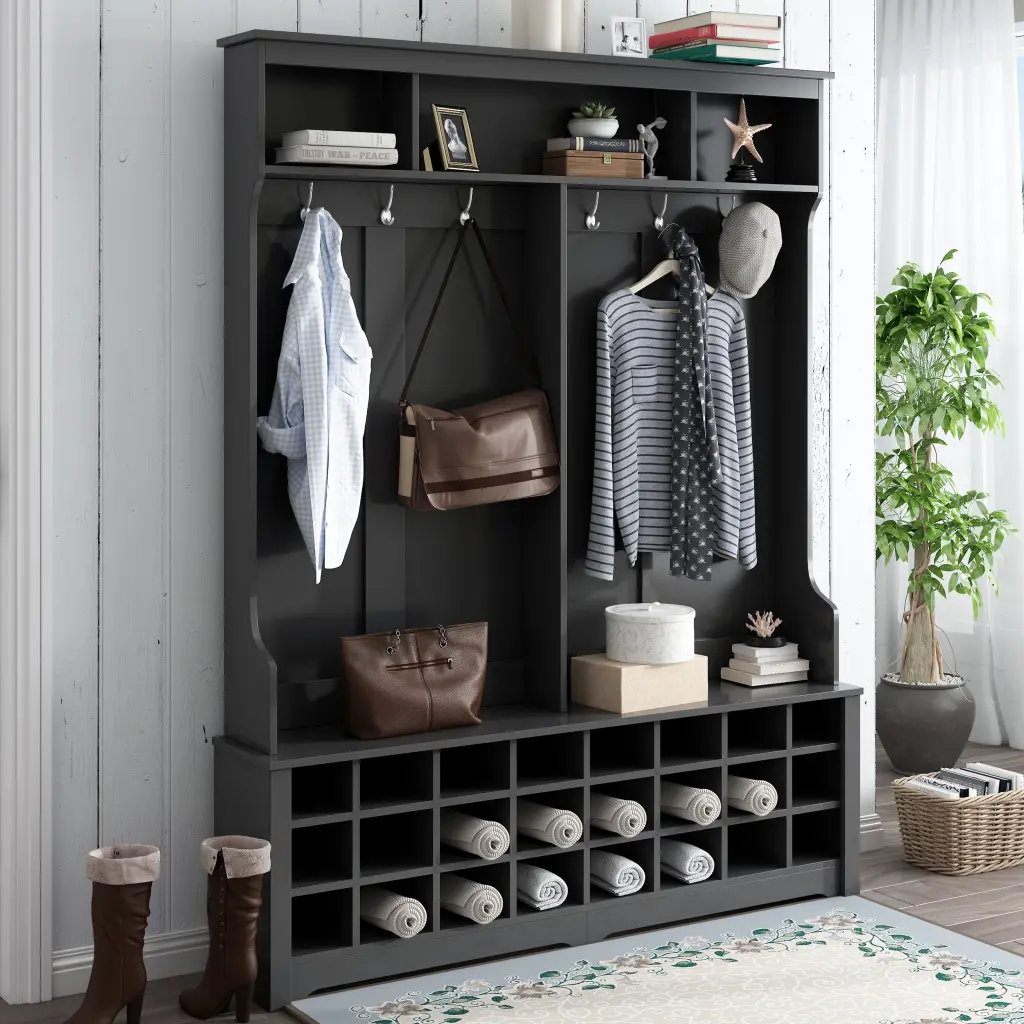 Modern Style Multiple Functions Hallway Coat Rack Metal Hooks on-trend