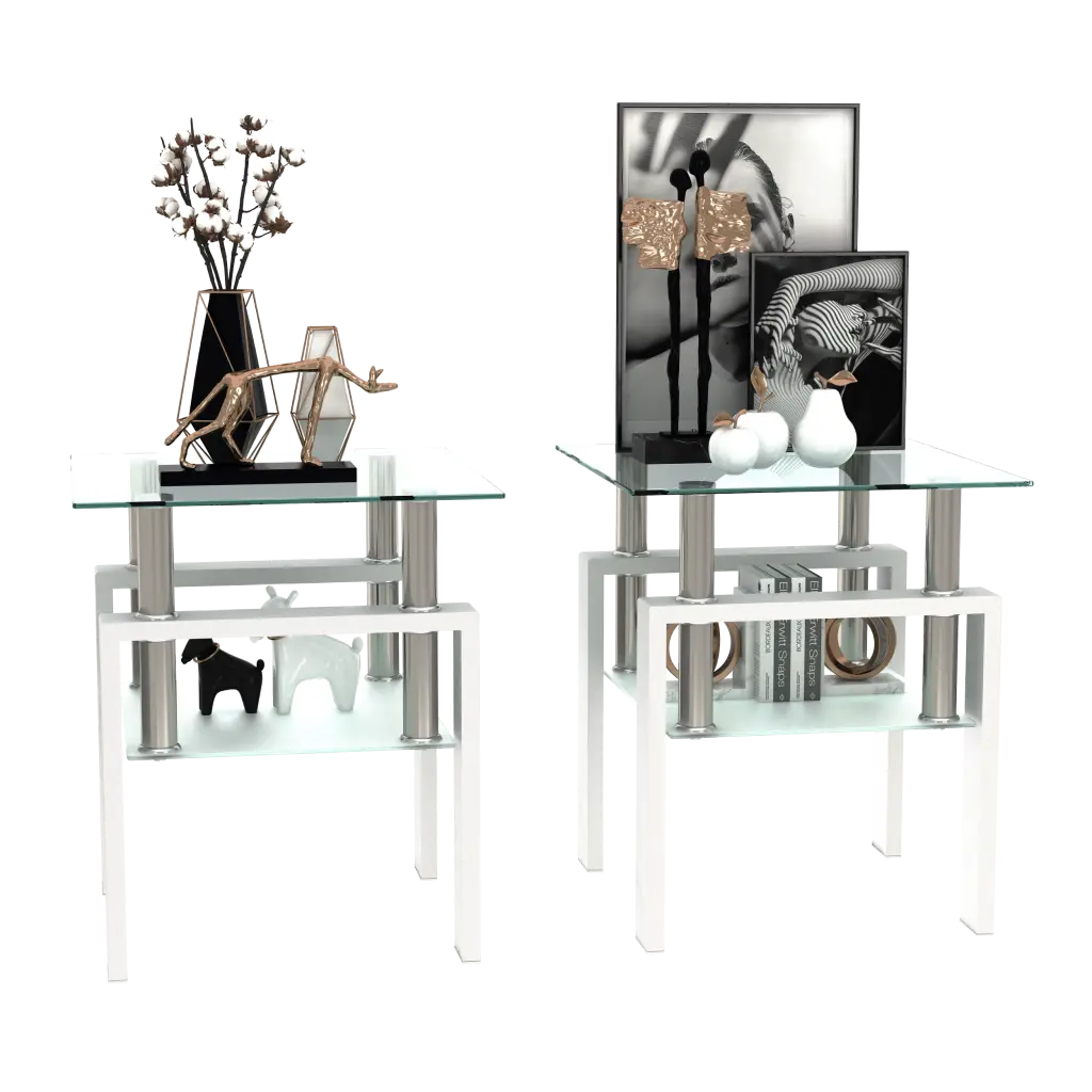 Set 2 Modern Tempered Glass Tea Table Coffee Table End Table Square jws-w241