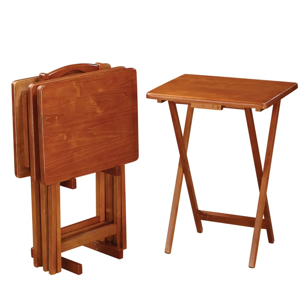 Charming 5 Piece Golden Brown Tray Table Set Brown Wood Nesting Tables Living Room royal hampton