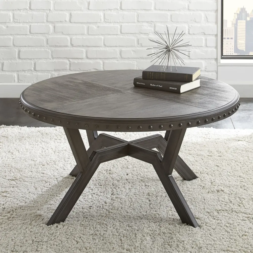 Alamo Round Cocktail Table Gray Wood Living Room Side Table Modern End Table steve silver furniture