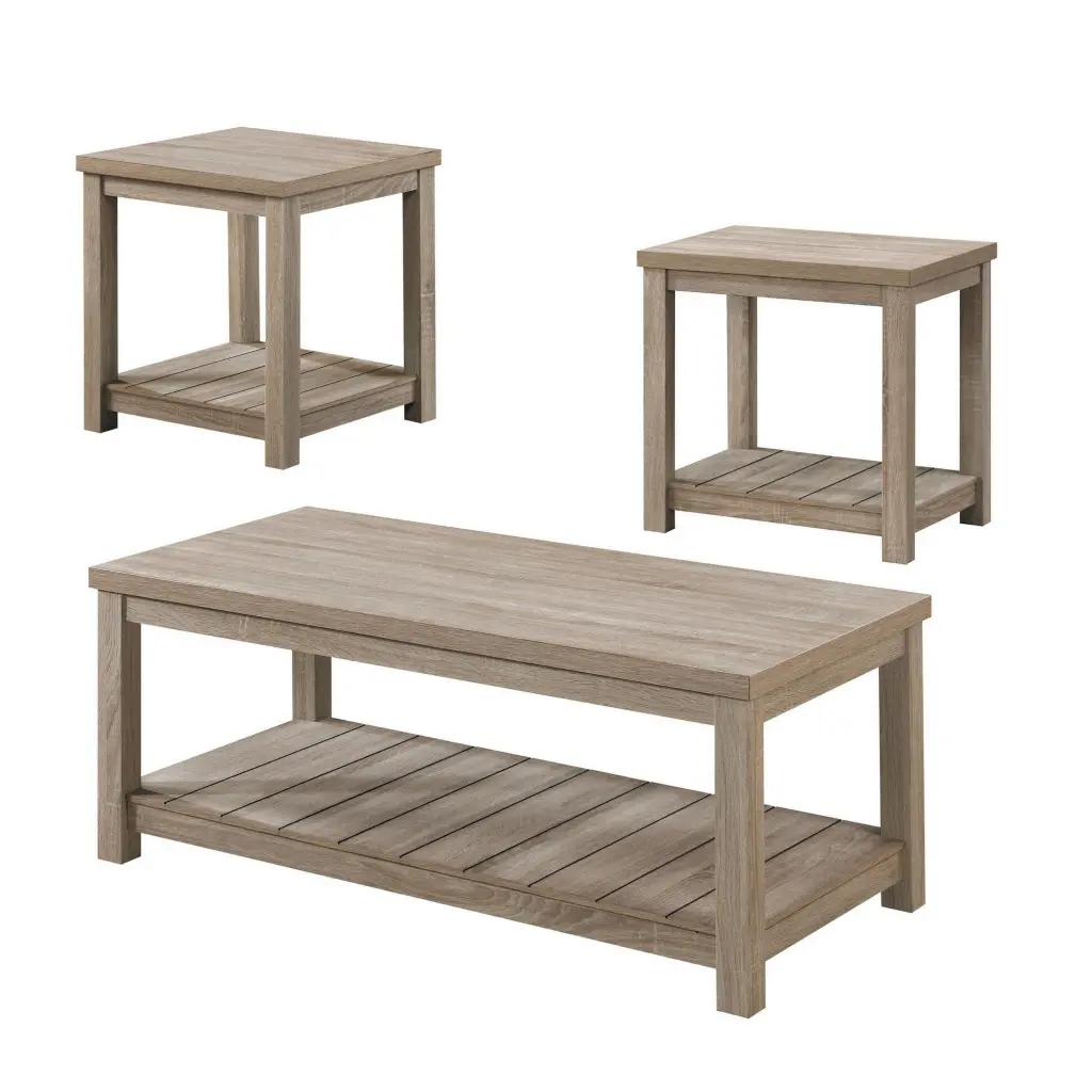 3 Piece Rectangular Coffee And Square End Table Set Slatted Gray Bei Modern Living Room Furniture royal hampton