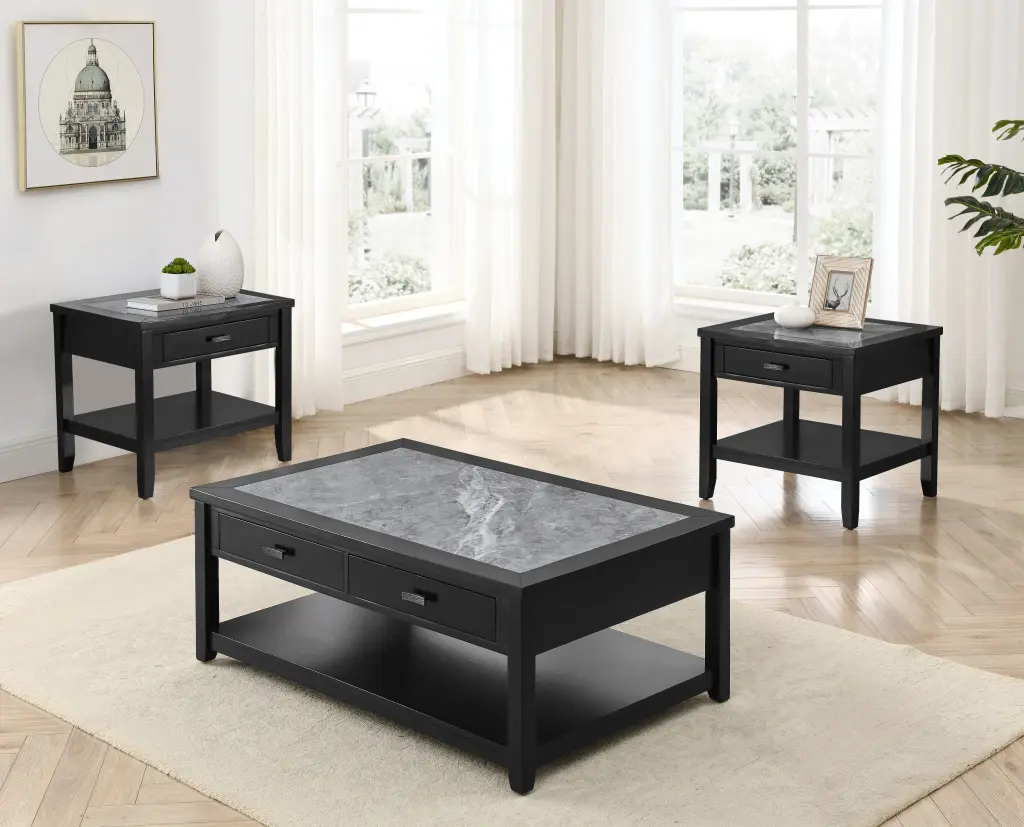 Garvine 3 Piece Occasional Table Set Black & Gray Black Wood steve silver furniture