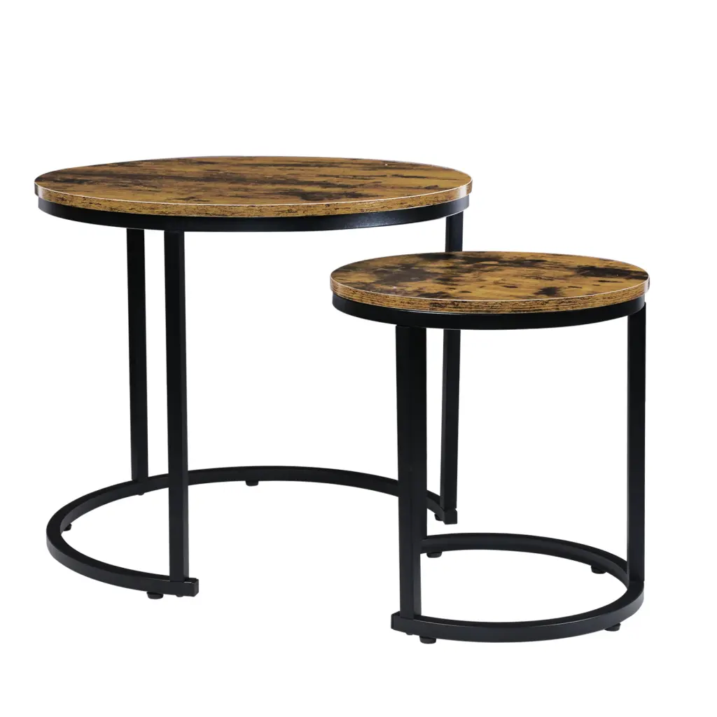 Yssoa Coffee 2 1 Sofa Side Round Nest Tables Wood Rustic Brown Solid Wood w1134dhs