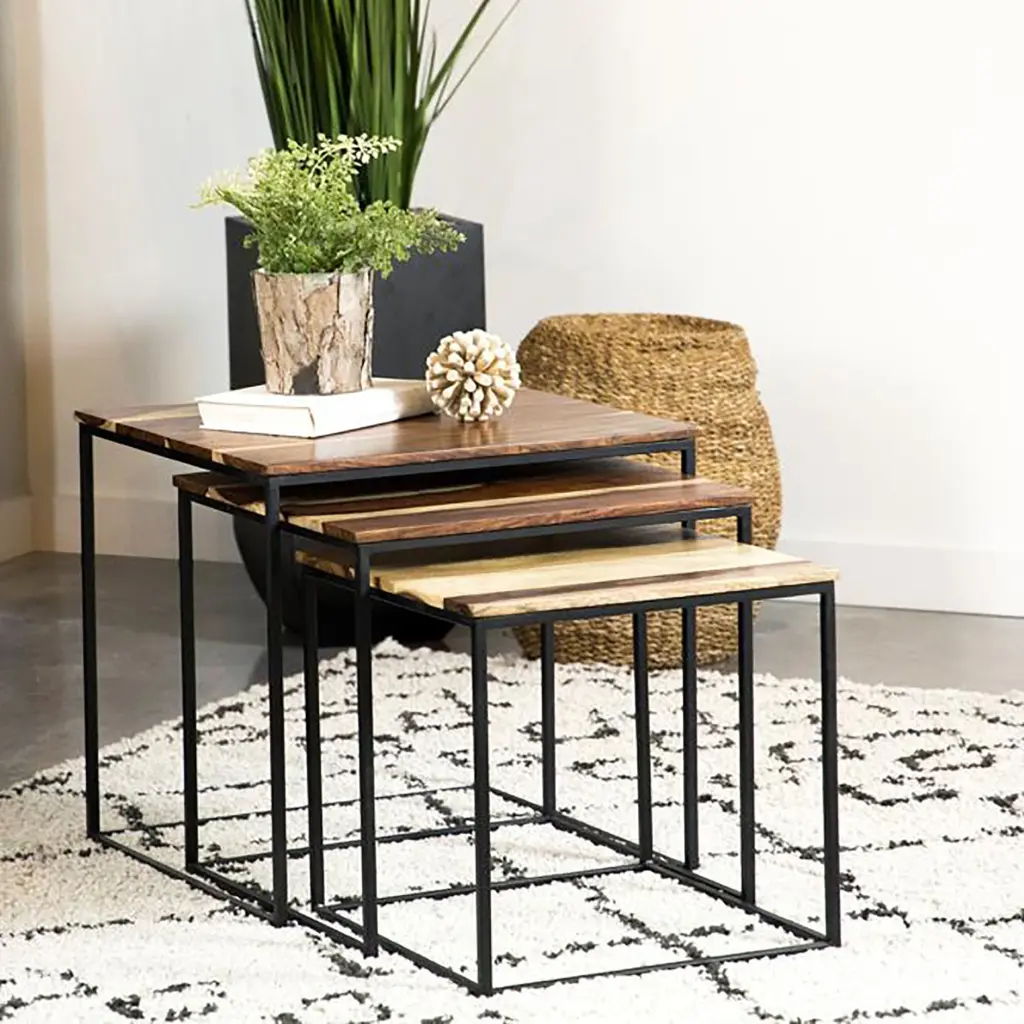 Natural And Black 3 Piece Nesting Table Set Brown Primary Living Space furniture max