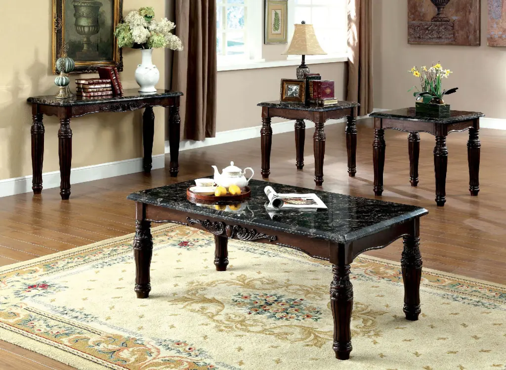 Traditional Espresso Solid Wood 3 Piece Coffee Table Set 2 End Tables kanepe