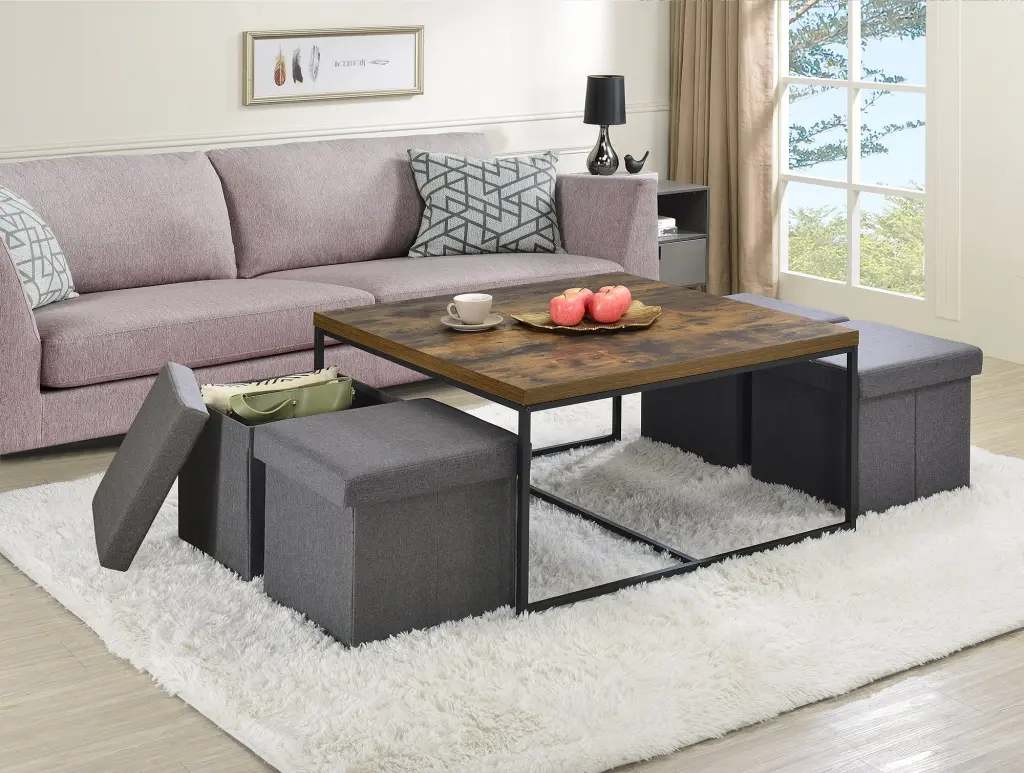 Caitlin 35 Inch Weathered Oak Wood Grain 5 Piece Coffee Table Set Brown lilola home