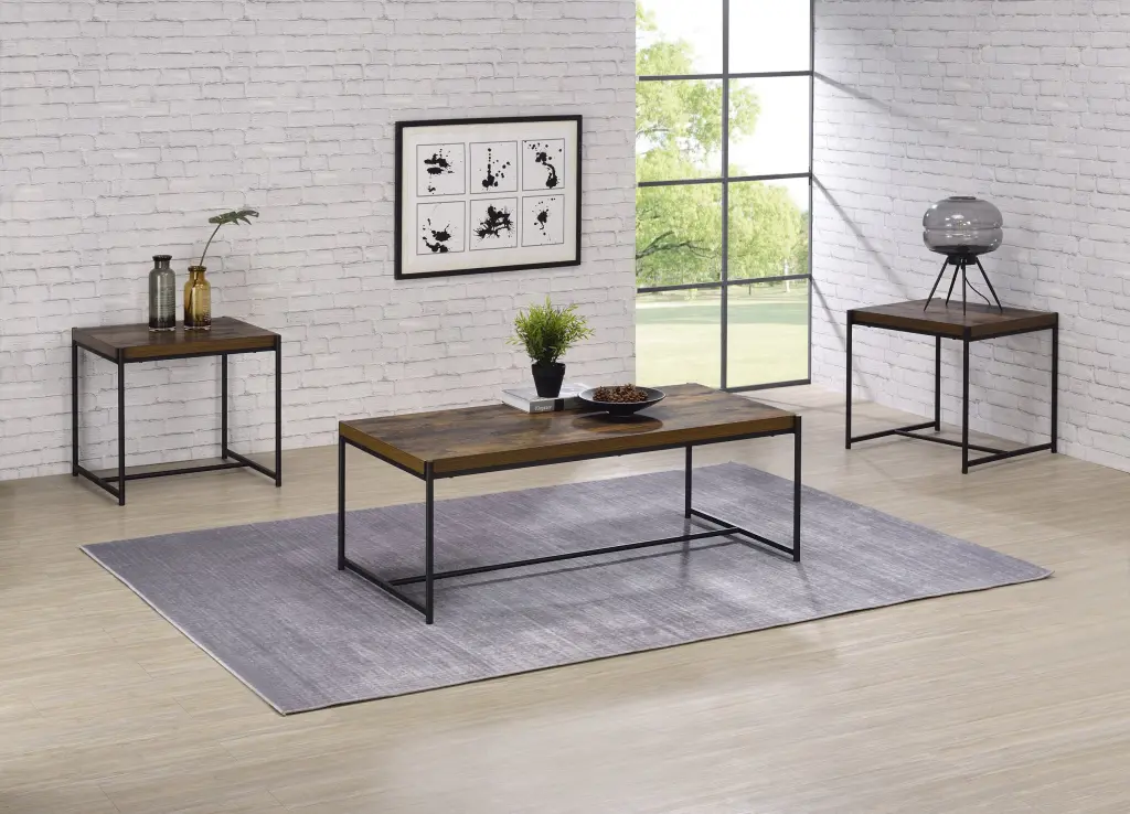 Lennox 3 Piece Brown Coffee and End Table Set Brown MDF lilola home