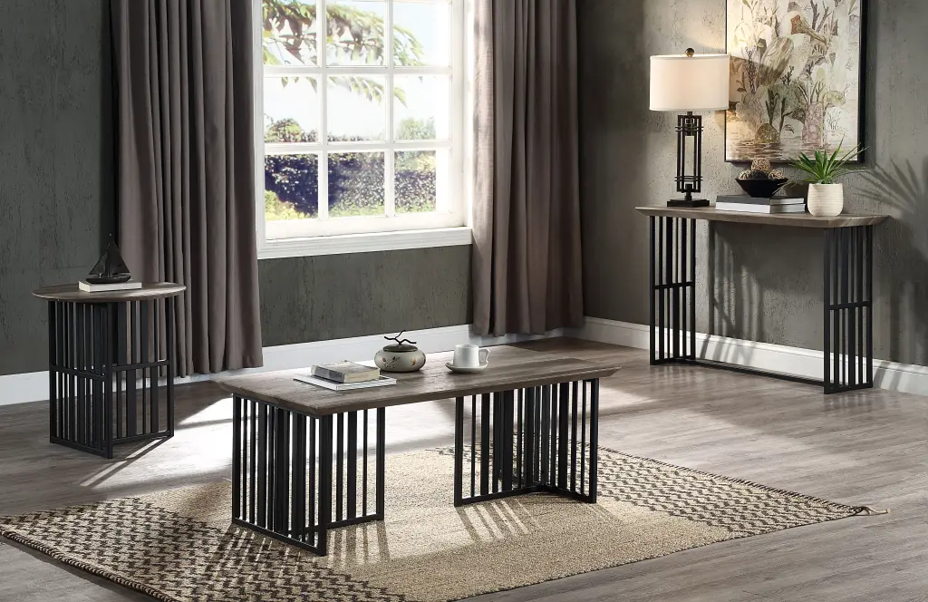Zudora Coffee Table Antique Oak & Black Finish LV01751 Oak MDF Living Room Table acme onsite store